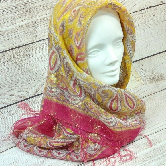 Women Scarf Soft Silky Shawl Wrap Paisley Stole Head Cover Veil Gold Pink Gift - Picture 7 of 12